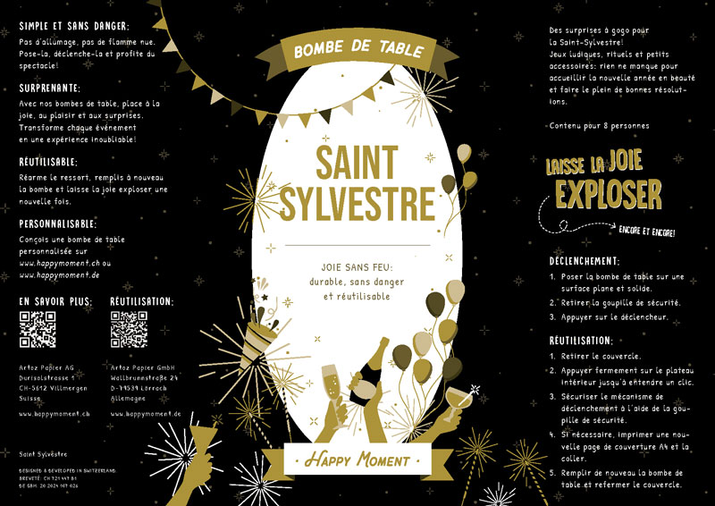 Bombe de table durable Temps de Saint-Sylvestre de Happy Moment by Artoz - A4 Autocollant avec contenu